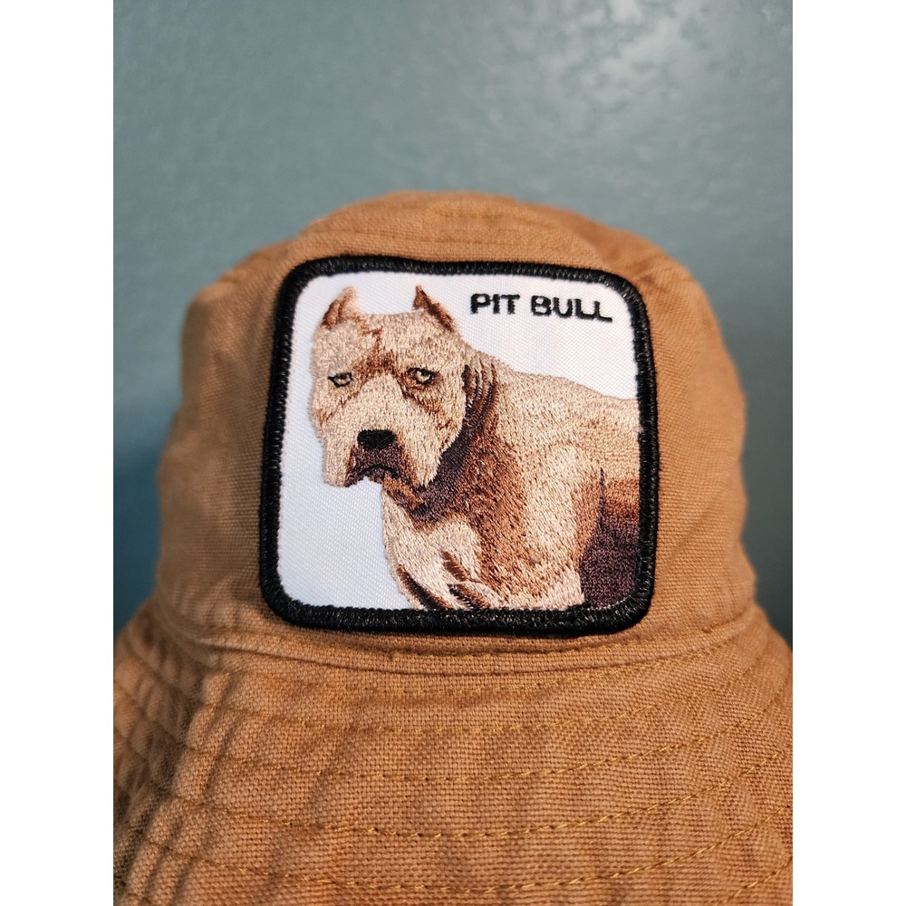 Goorin Bros The Farm Pit Bull Bucket Hat Tan Brown Canvas Animal Patch Sun Hat